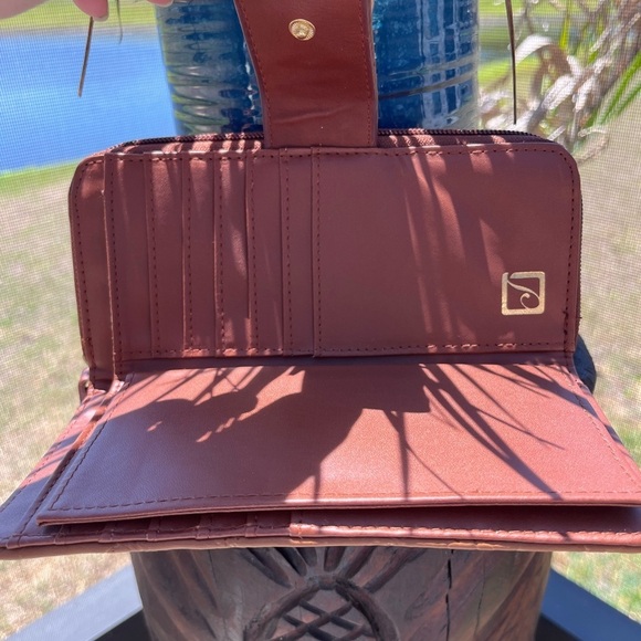 Spring Blossom Embossed SLG  Wallet, Cognac Brown - Picture 6 of 12